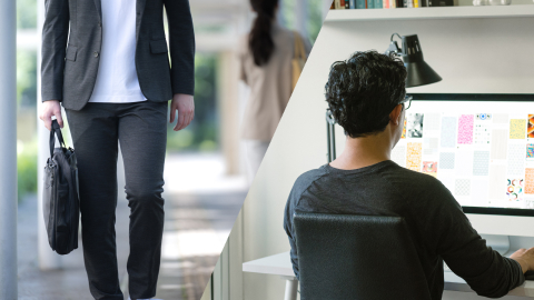 通勤する社員と在宅勤務する社員が映っている画像